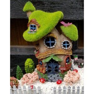Flocked Mushroom Fairy Garden House with Solar Light, Funny Statue Sculptures